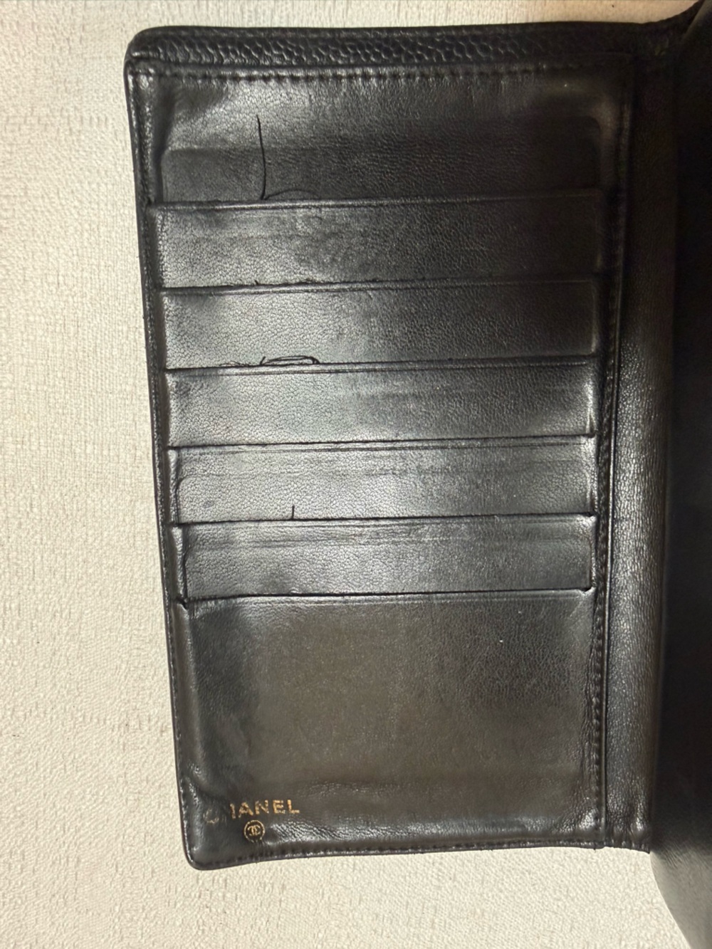 Chanel Vintage Black Caviar Leather CC Logo Long Wallet Clutch Gold tone - Picture 12 of 15